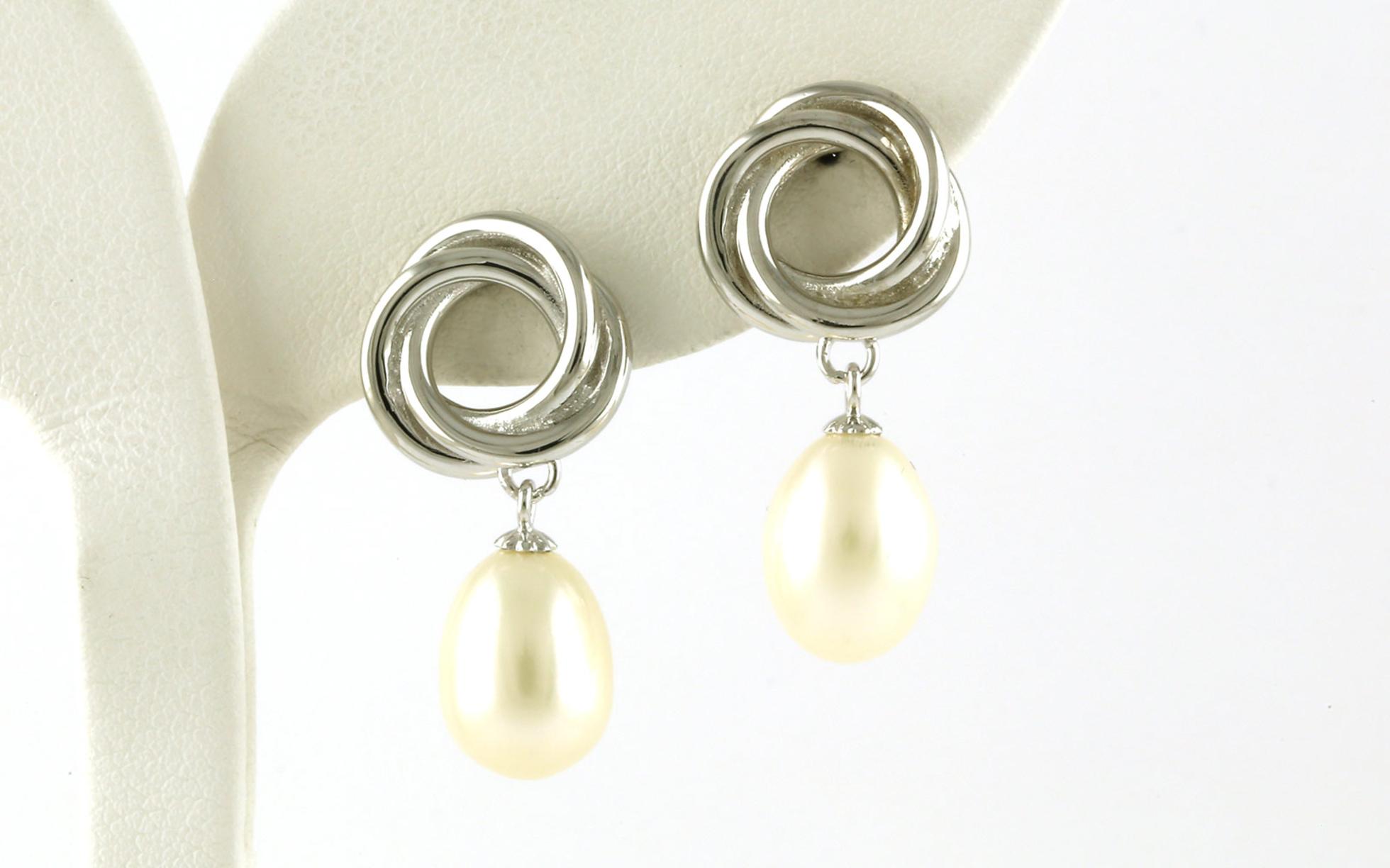 Love Knot Pearl Dangle Earrings in Sterling Silver