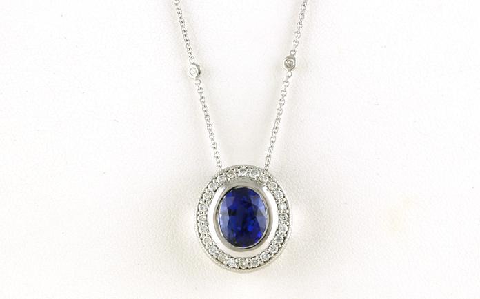 content/products/Bezel-set Oval Halo Sapphire Necklace on Diamond-by-the-Yard Necklace in White Gold