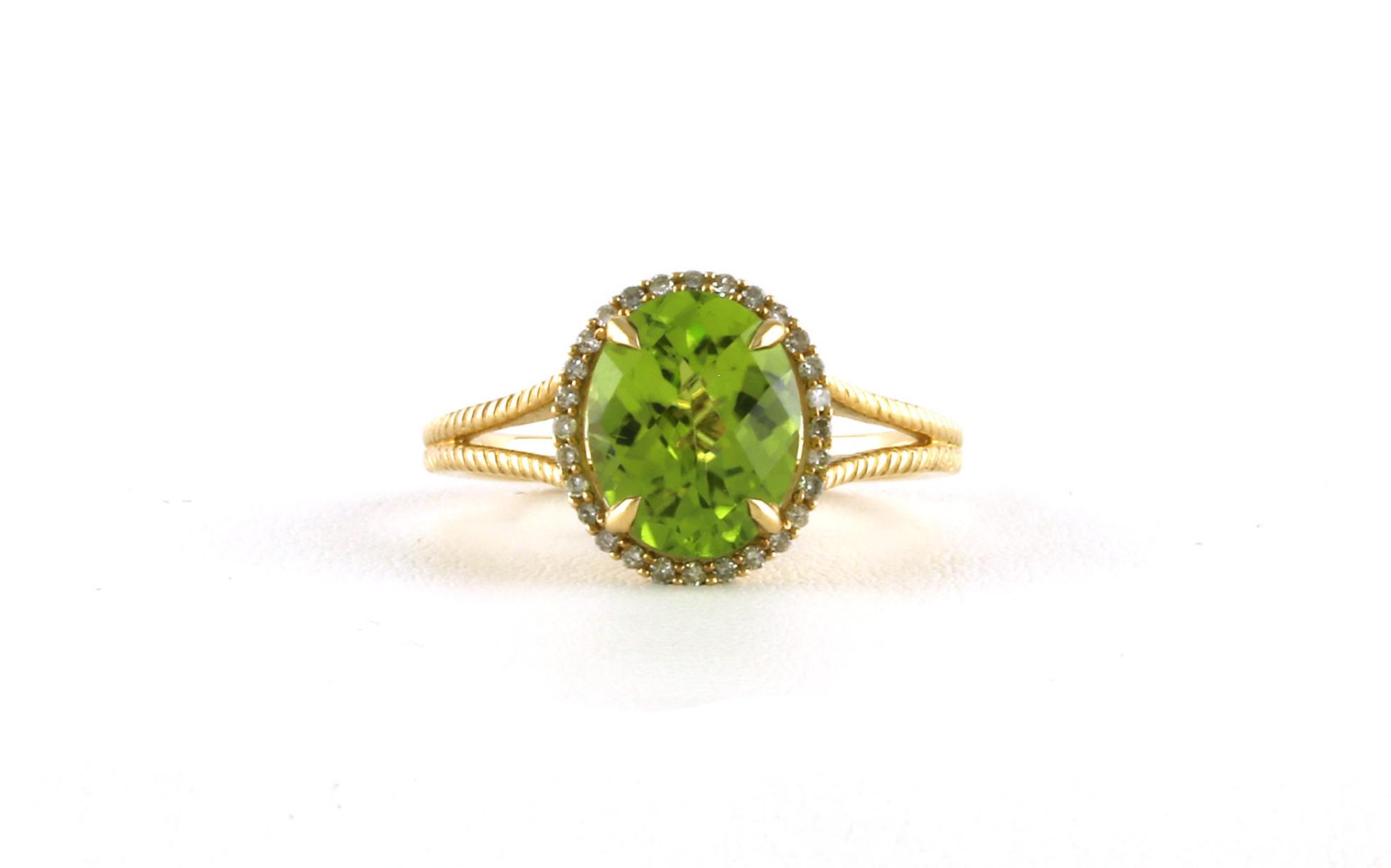 Halo-style Oval Peridot and Diamond Ring in Yellow Gold
