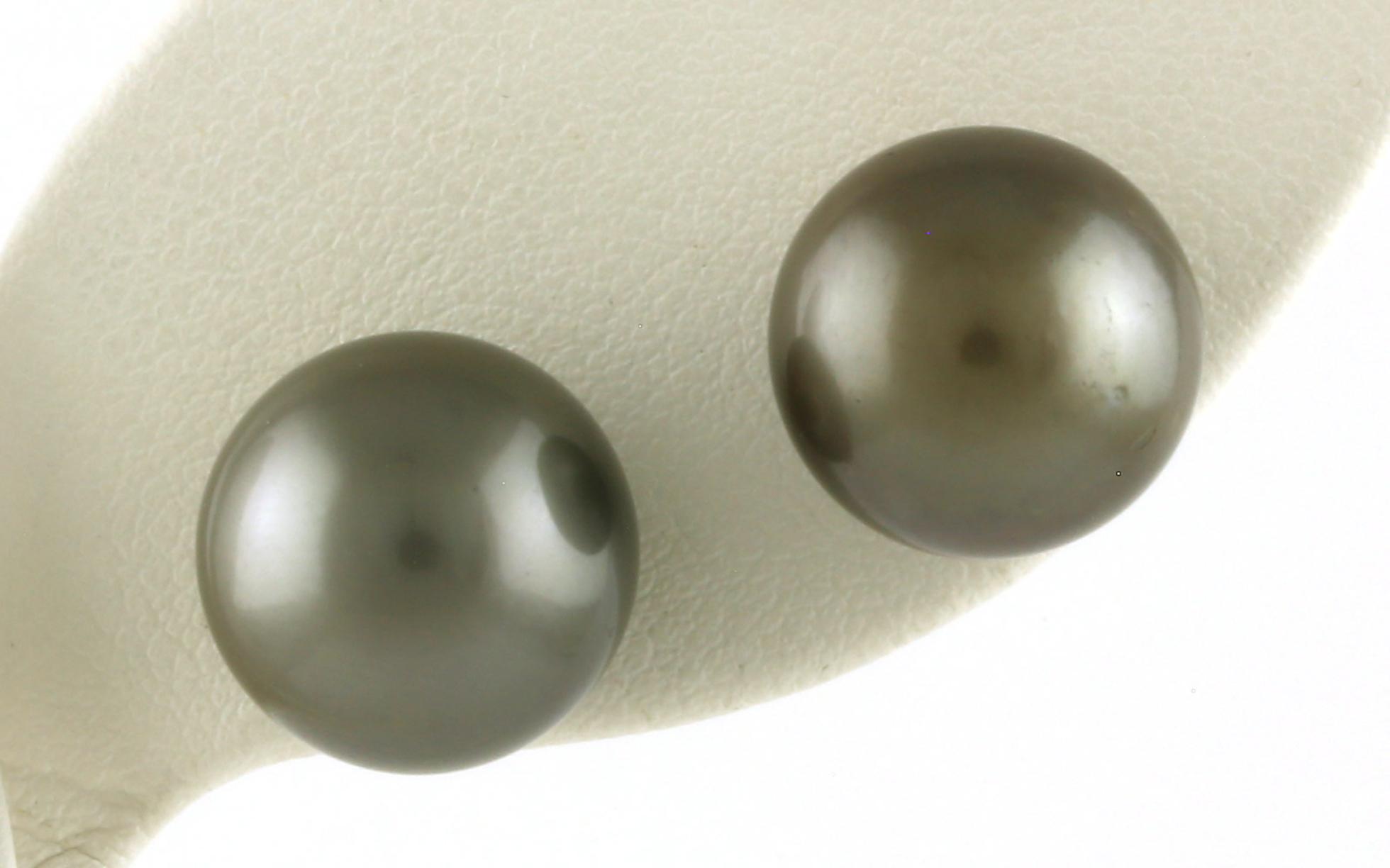 Estate Piece: Tahitian Pearl Stud Earrings in White Gold