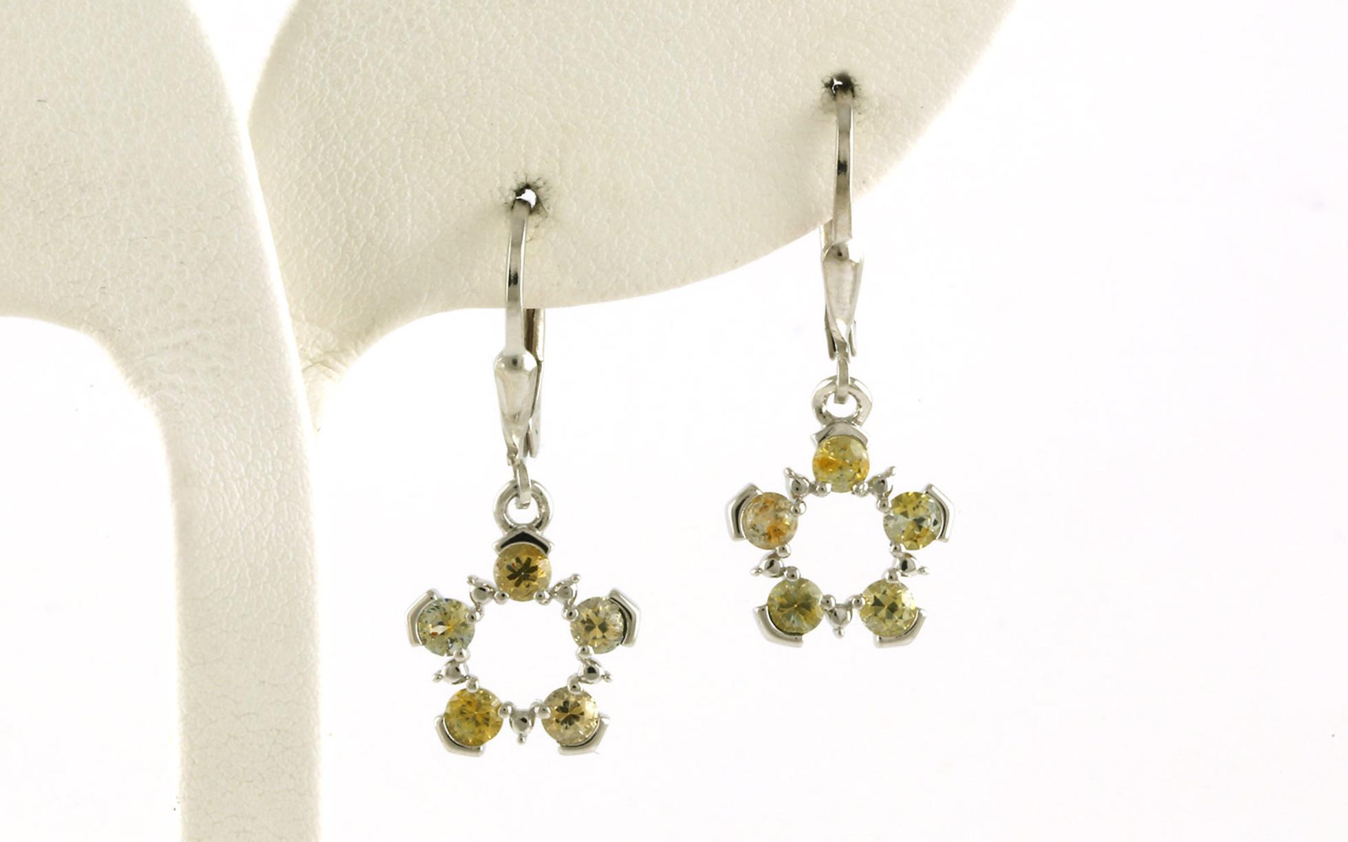 5-Stone Circle Yellow Montana Sapphire Dangle Leverback Earrings in Sterling Silver