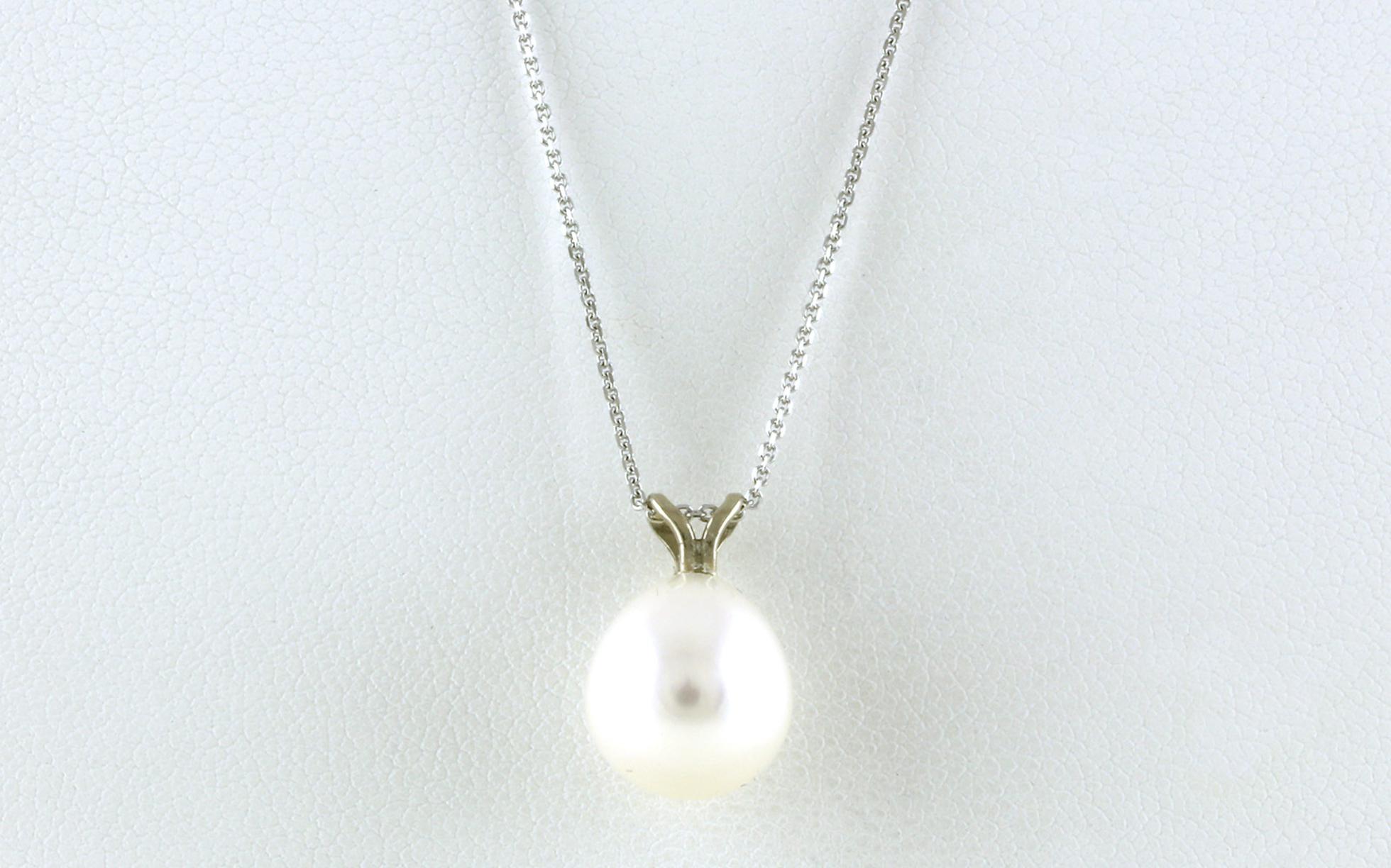 Solitaire Drop Pearl Necklace in White Gold