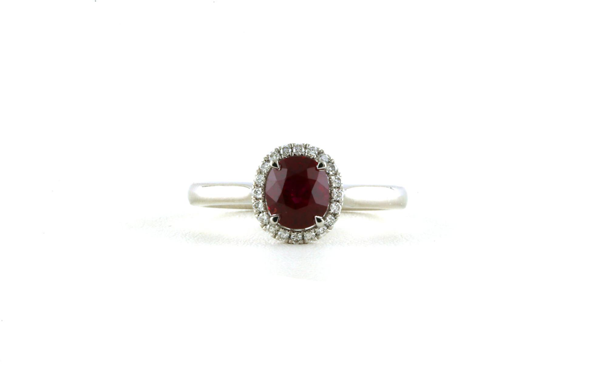 Halo-style Oval-cut Ruby Ring in White Gold (1.22cts)