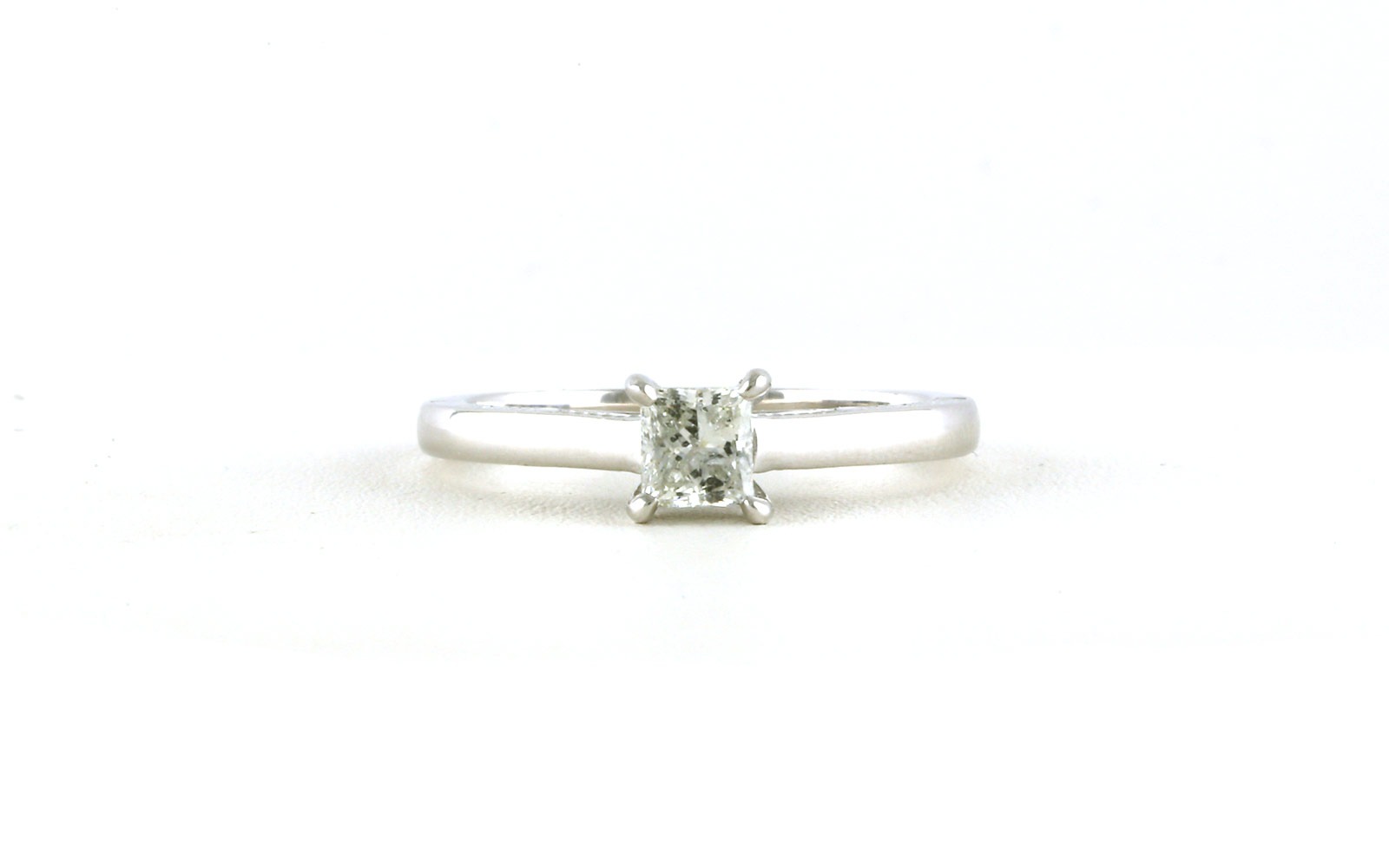 Solitaire-style Princess-cut Diamond Engagement Ring with Engraving Details on Side in White Gold (0.53cts)