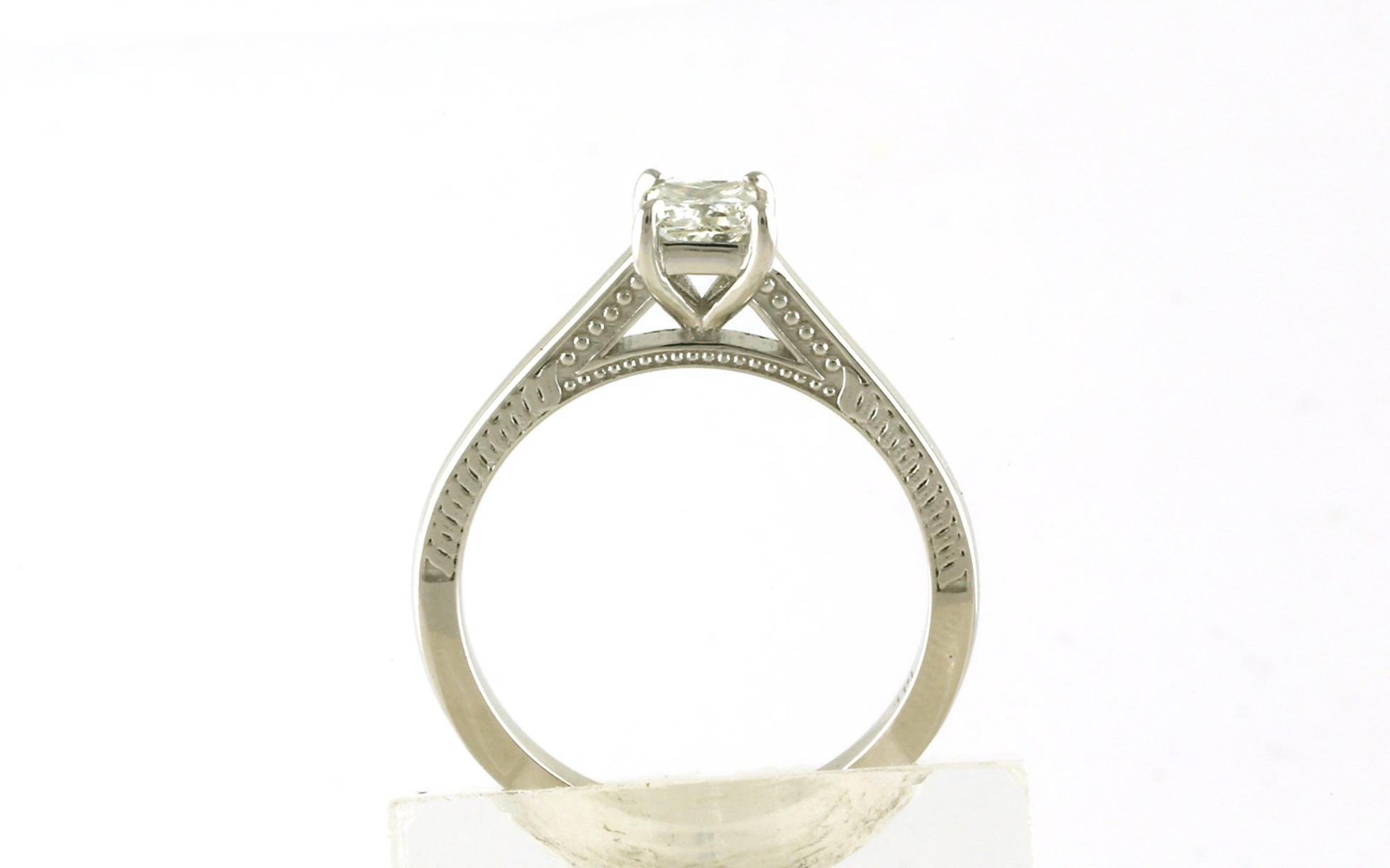 Solitaire-style Princess-cut Diamond Engagement Ring with Engraving Details on Side in White Gold (0.53cts)