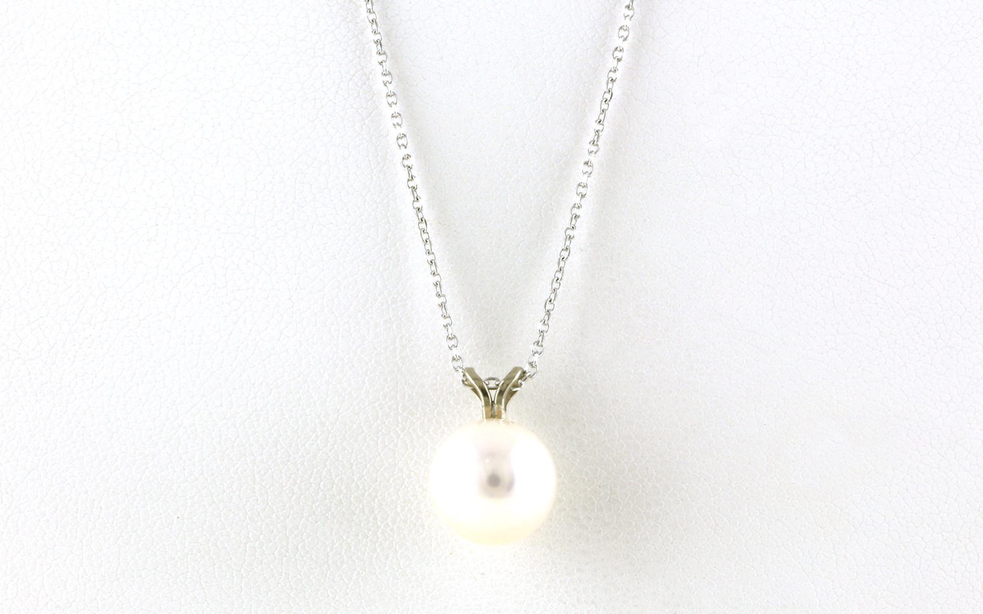 Solitaire Drop Pearl Necklace in White Gold (10 mm)