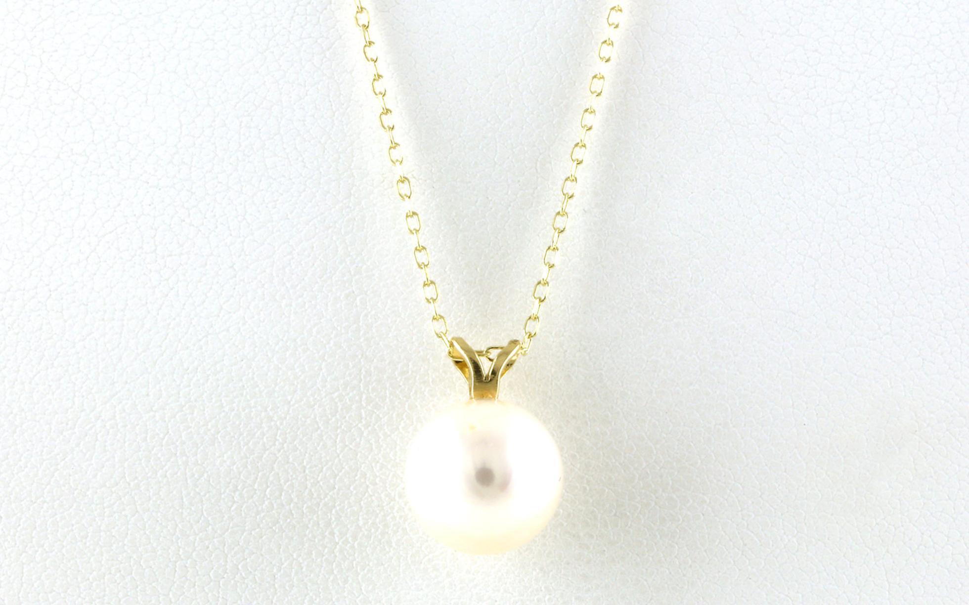 Solitaire Drop Pearl Necklace in Yellow Gold (10 mm)