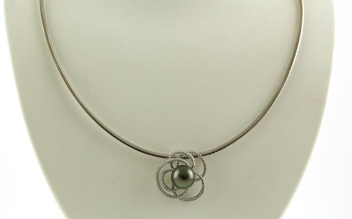 content/products/Estate Piece: Floral Swirl Tahitian Pearl and Diamond Necklace on Omega Chain in White Gold