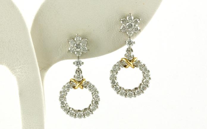 content/products/Estate Piece: Flower and Circle Diamond Drop Earrings in Two-tone White and Yellow Gold (1.50cts TWT)