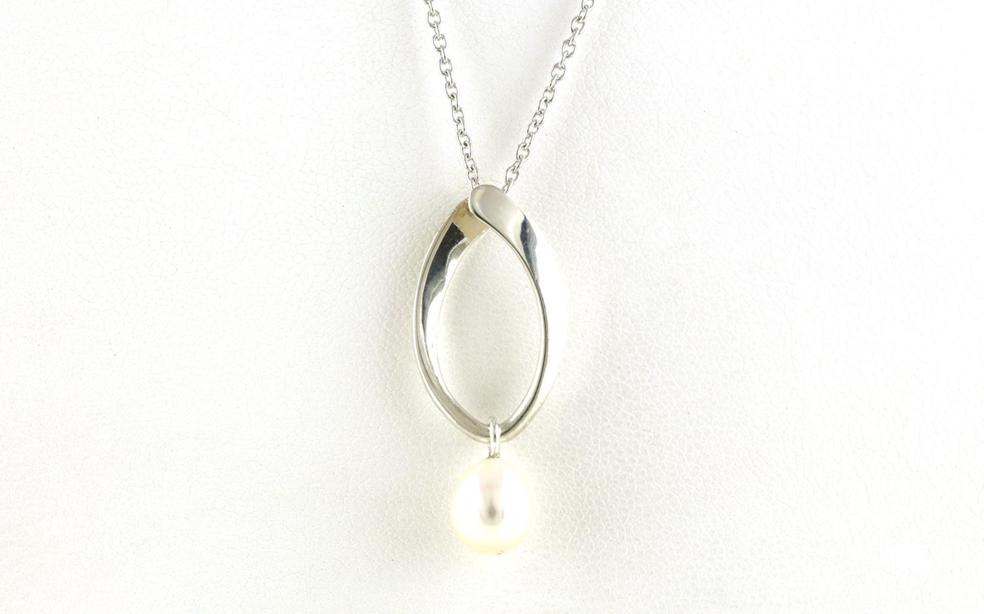 Oval with Pearl Dangle Necklace in Sterling Silver