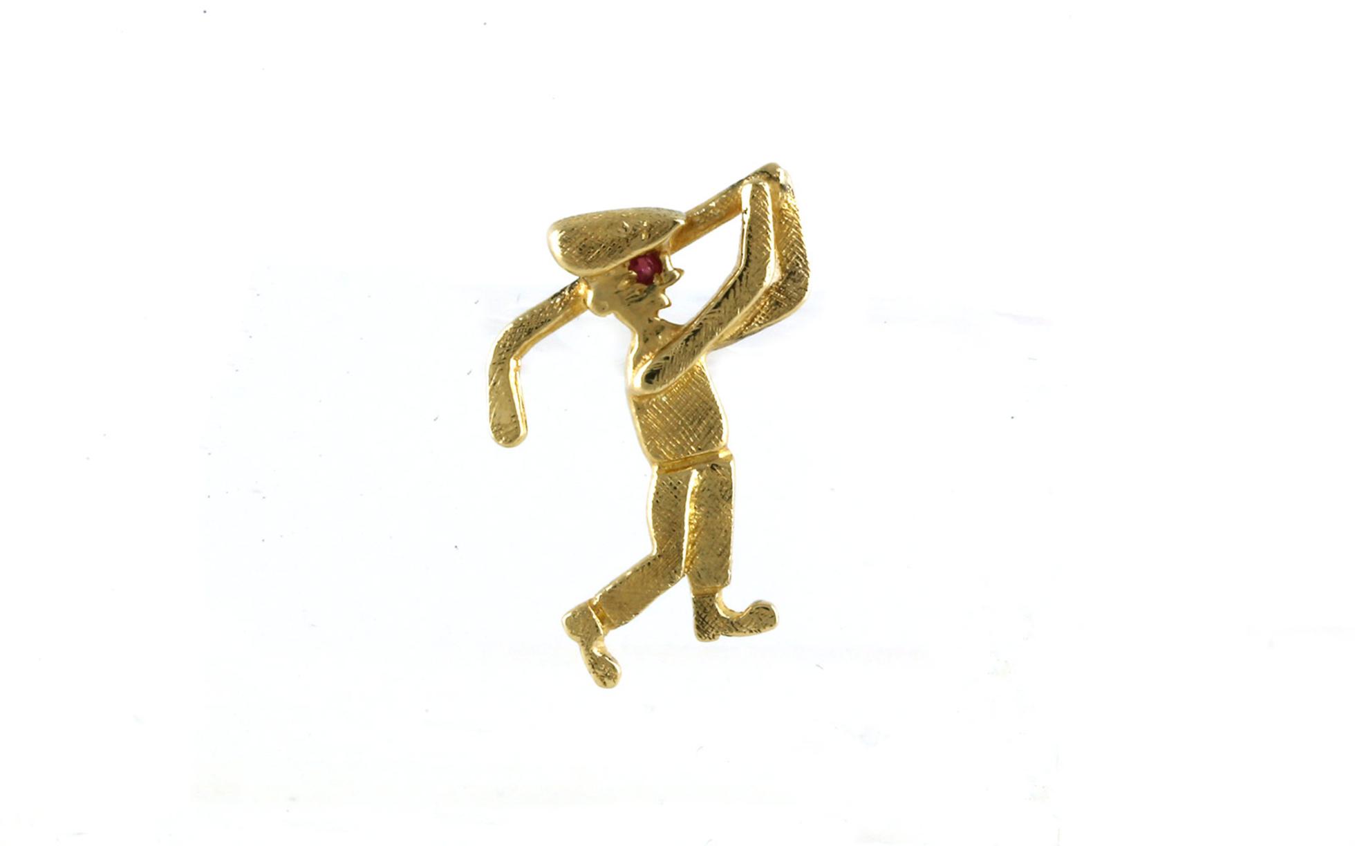 Estate Piece: Golfer Pin with Ruby Eye in Yellow Gold (0.02cts)