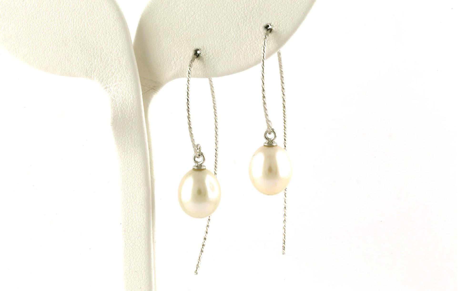 Sweep-style Pearl Dangle Earrings with Sparkle Finish in Sterling Silver