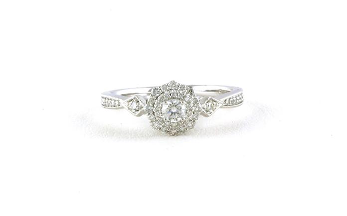 content/products/Vintage Double Halo-style Diamond Ring with Milgrain Detail in White Gold (0.38cts TWT)