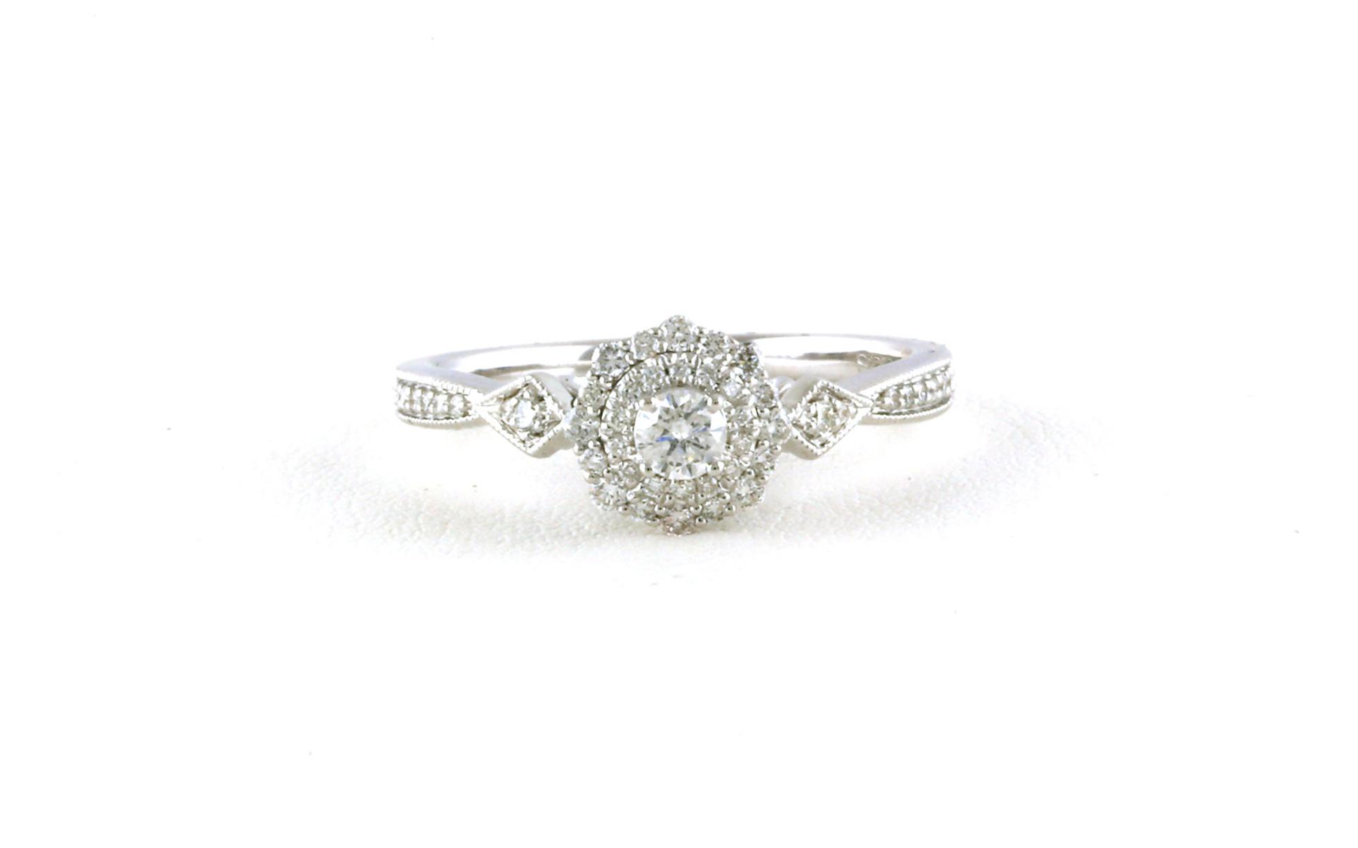 Vintage Double Halo-style Diamond Ring with Milgrain Detail in White Gold (0.38cts TWT)
