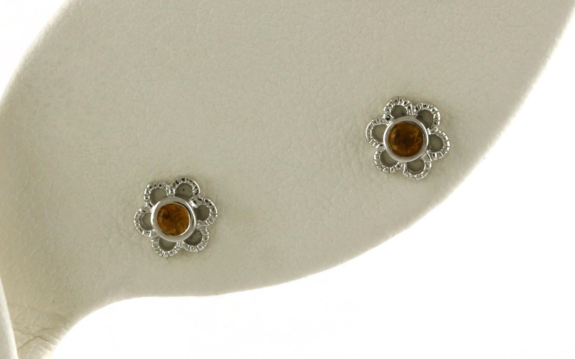 Petite Flower Citrine Stud Earrings in Sterling Silver