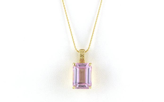 content/products/Solitaire-style Emerald-cut Rose Quartz Necklace with Engraved Details in Yellow Gold (6.60cts)