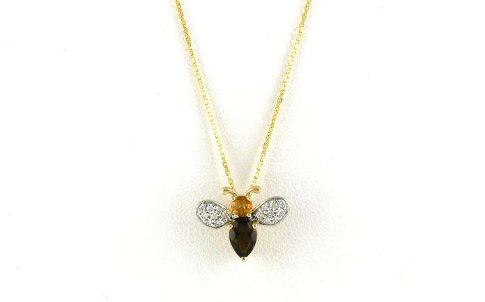 content/products/Bumblebee Citrine, Smokey Quartz, and Diamond Necklace in Yellow Gold