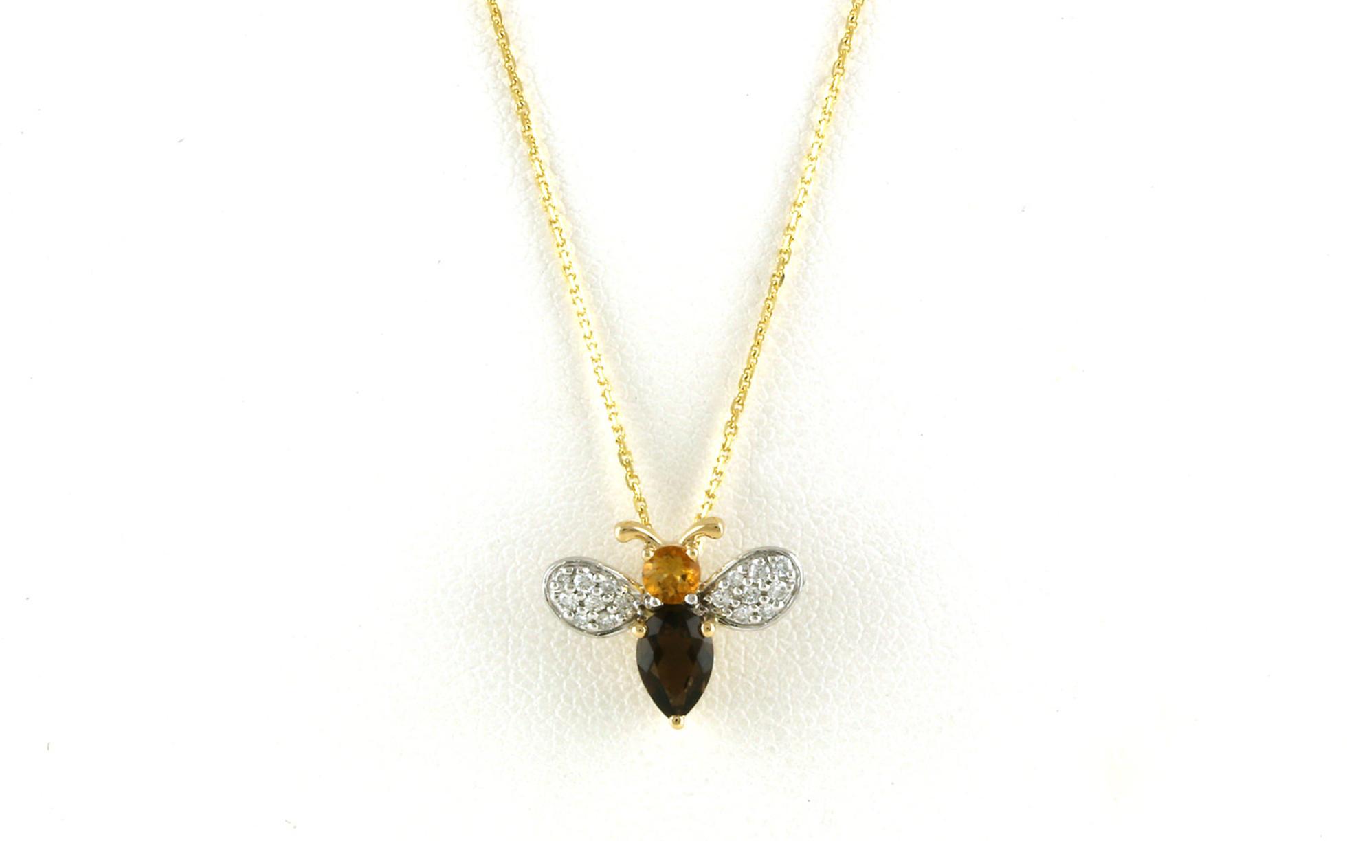 Bumblebee Citrine, Smokey Quartz, and Diamond Necklace in Yellow Gold