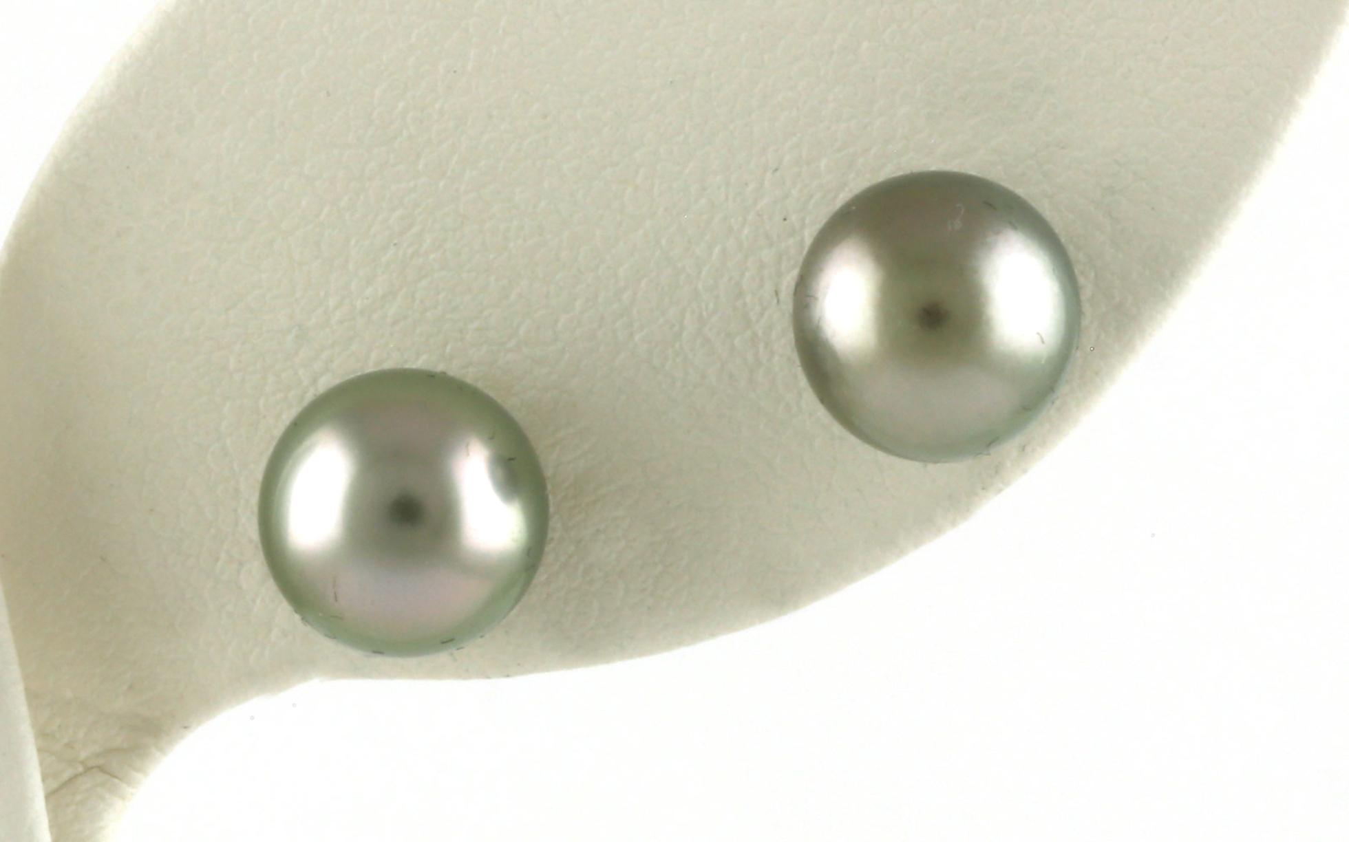 Estate Piece: Grey Tahitian Pearl Stud Earrings in Platinum