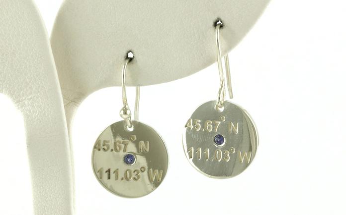 content/products/Small Bozeman Latitude-Longitude Montana Yogo Sapphire Dangle Earrings in Sterling Silver (0.08cts TWT)