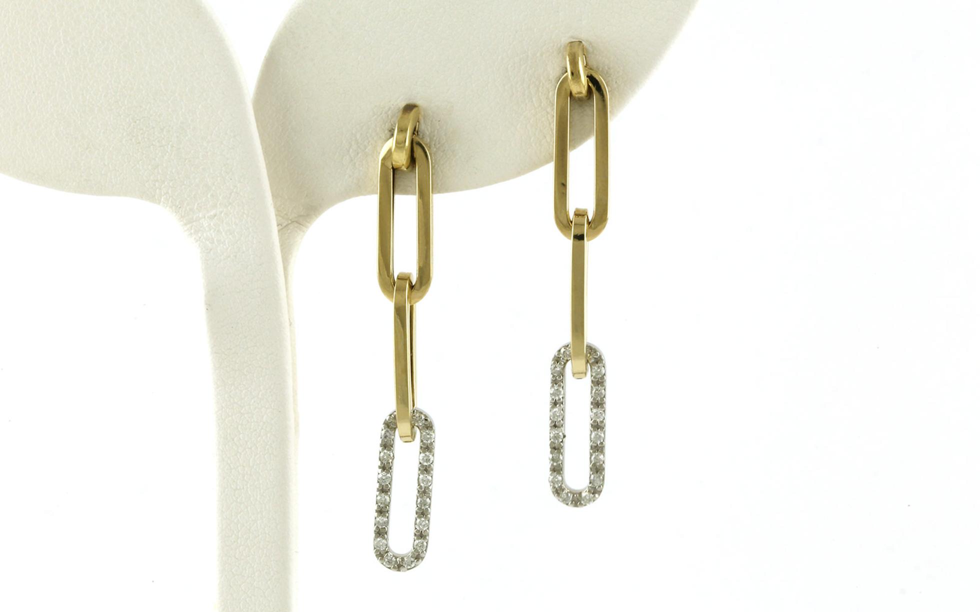 Diamond Paperclip Link Dangle Earrings in Yellow Gold (0.64cts TWT)