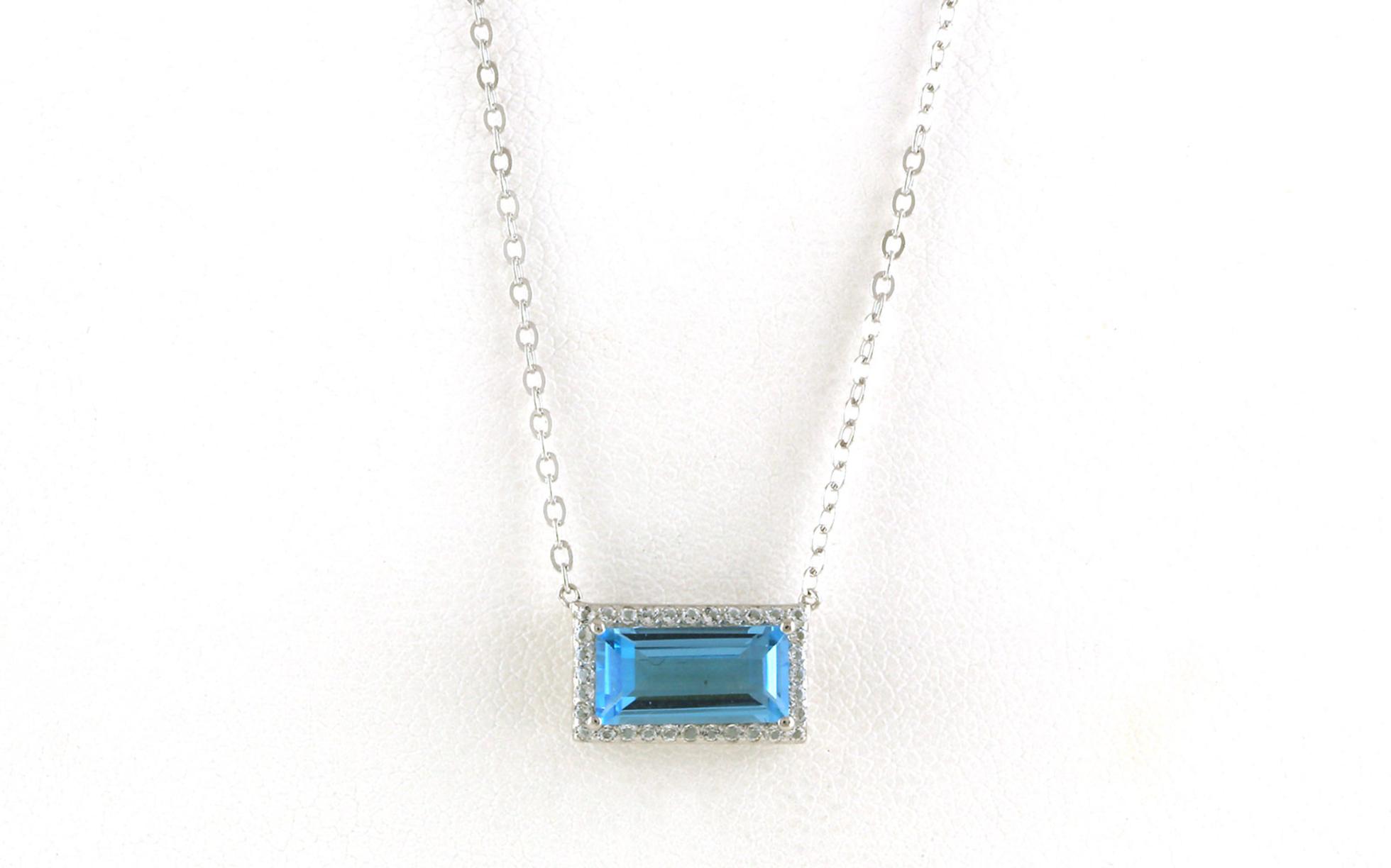 Halo-style Sideways Emerald-cut Blue and White Topaz Necklace in Sterling Silver (1.60cts)