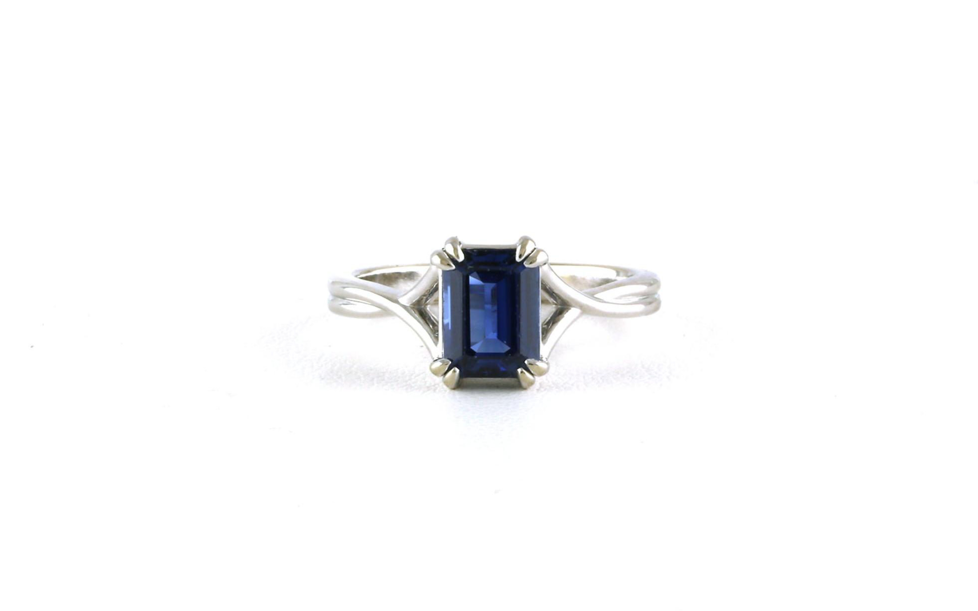 Solitaire-style Woven Emerald-cut Sapphire Ring in White Gold (2.02cts)