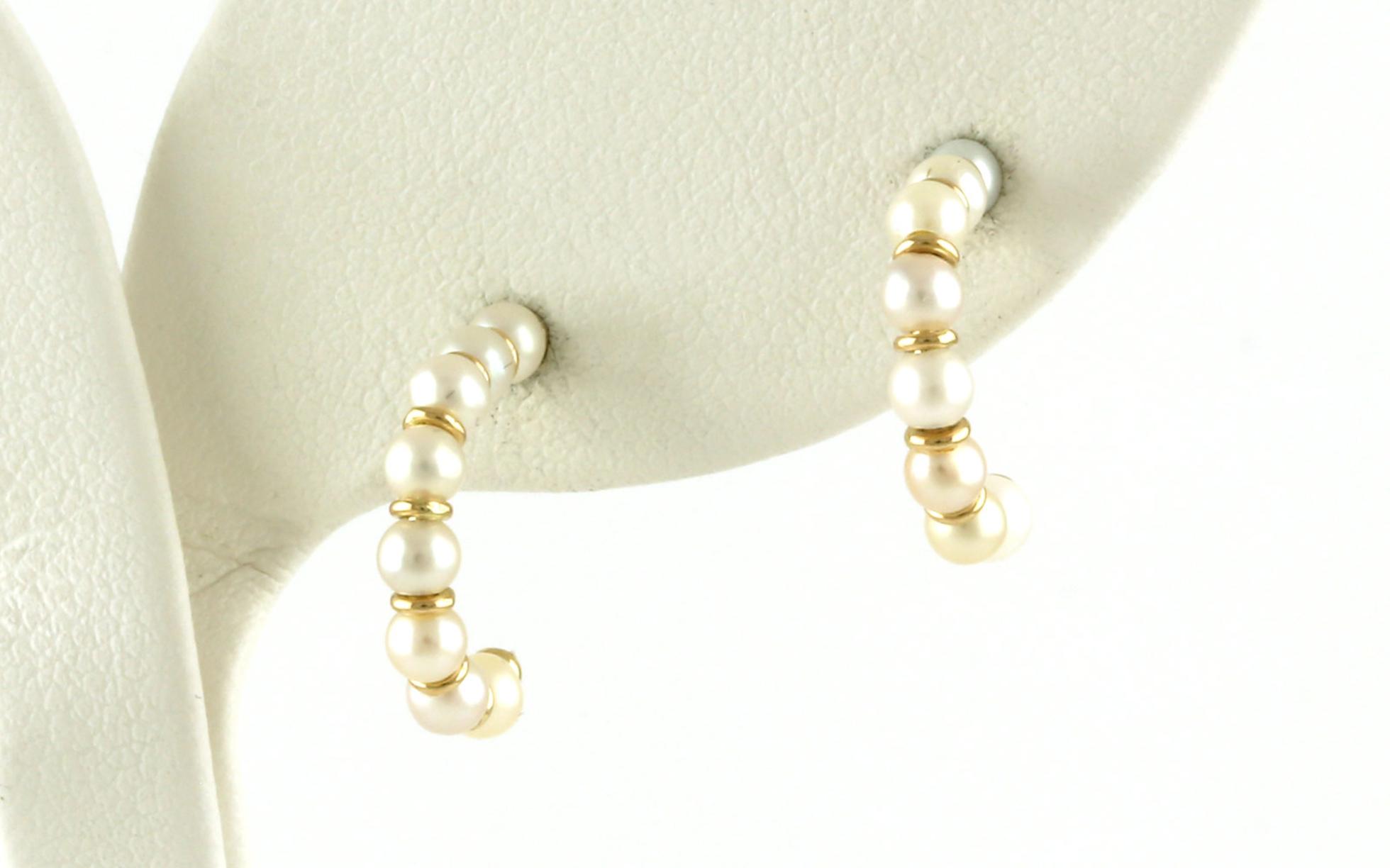 8-Stone Pearl Hoop Earrings in Yellow Gold