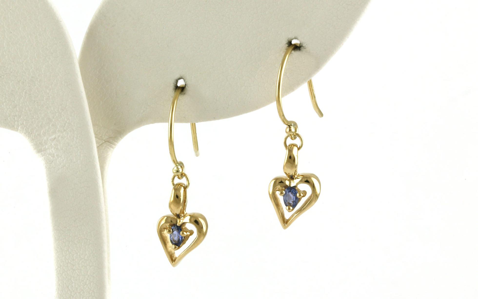 Heart Oval-cut Montana Yogo Sapphire Dangle Earrings in Yellow Gold (0.14cts TWT)