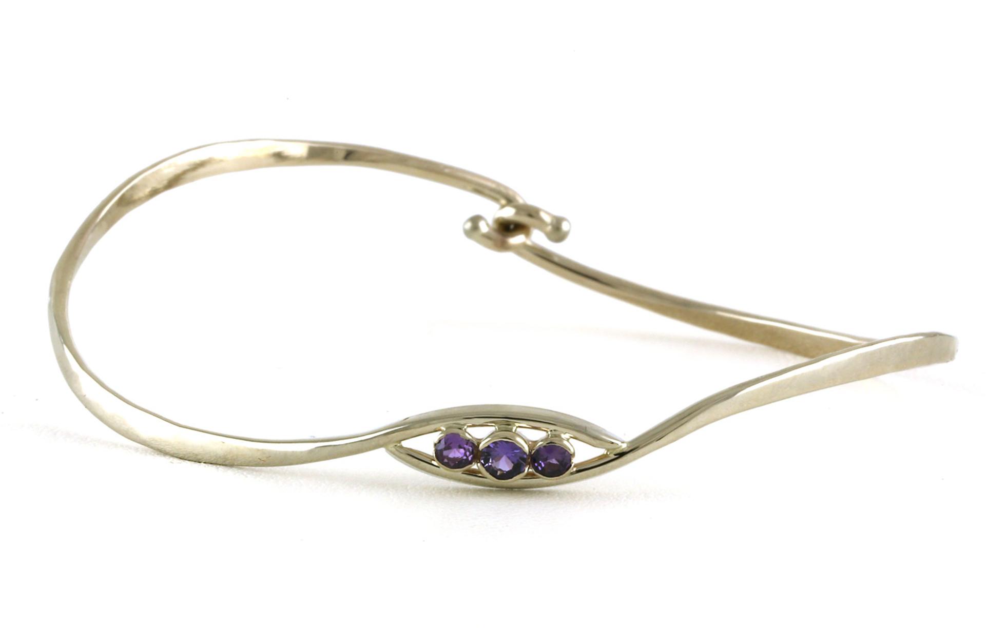 3-Stone Swoop Huckleberry Yogo Sapphire Bangle Bracelet in White Gold (0.25cts TWT)