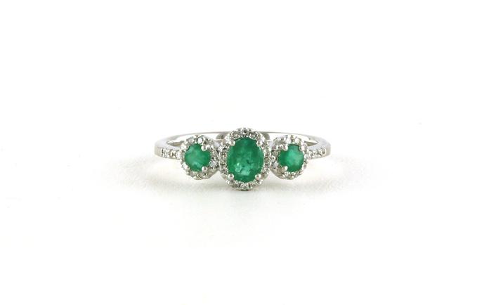 content/products/Estate Piece: 3-Stone Halo-style Oval-cut Emerald and Diamond Ring in White Gold (0.75cts TWT)