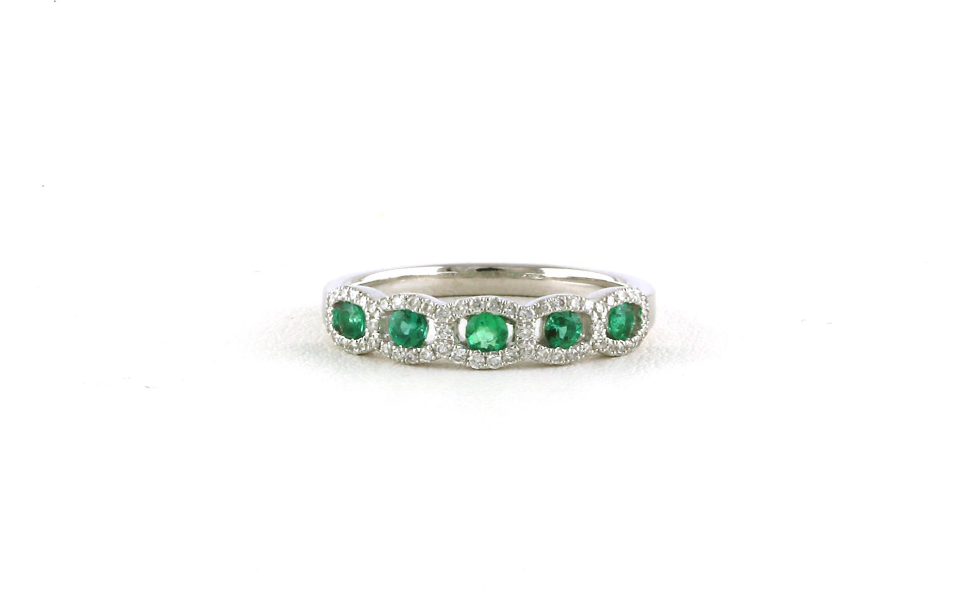 5-Stone Halo Emerald and Diamond Band in White Gold (0.50cts TWT)