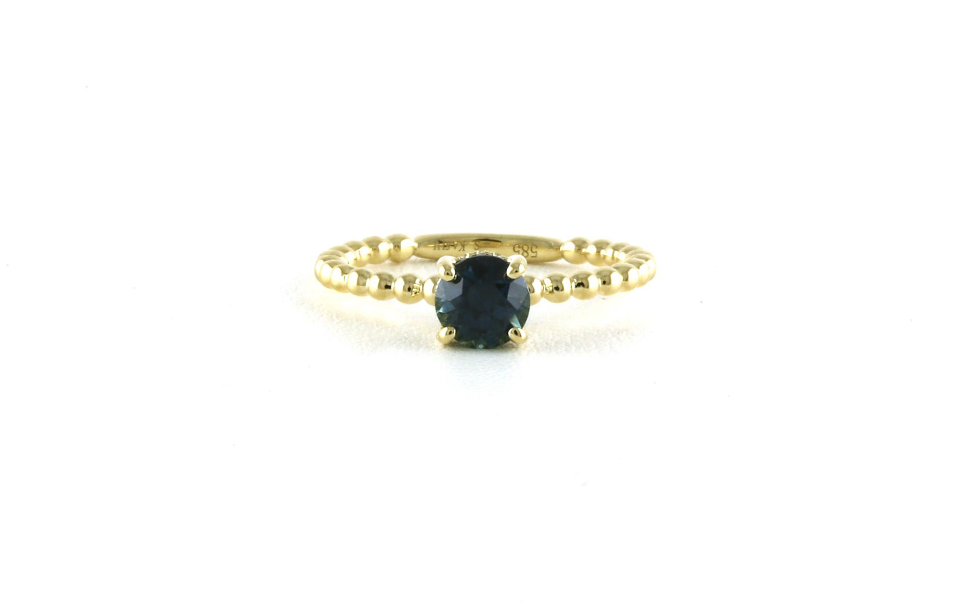 Hidden Halo Montana Sapphire and Diamond Ring with Beaded Shank in Yellow Gold (1.00cts TWT)