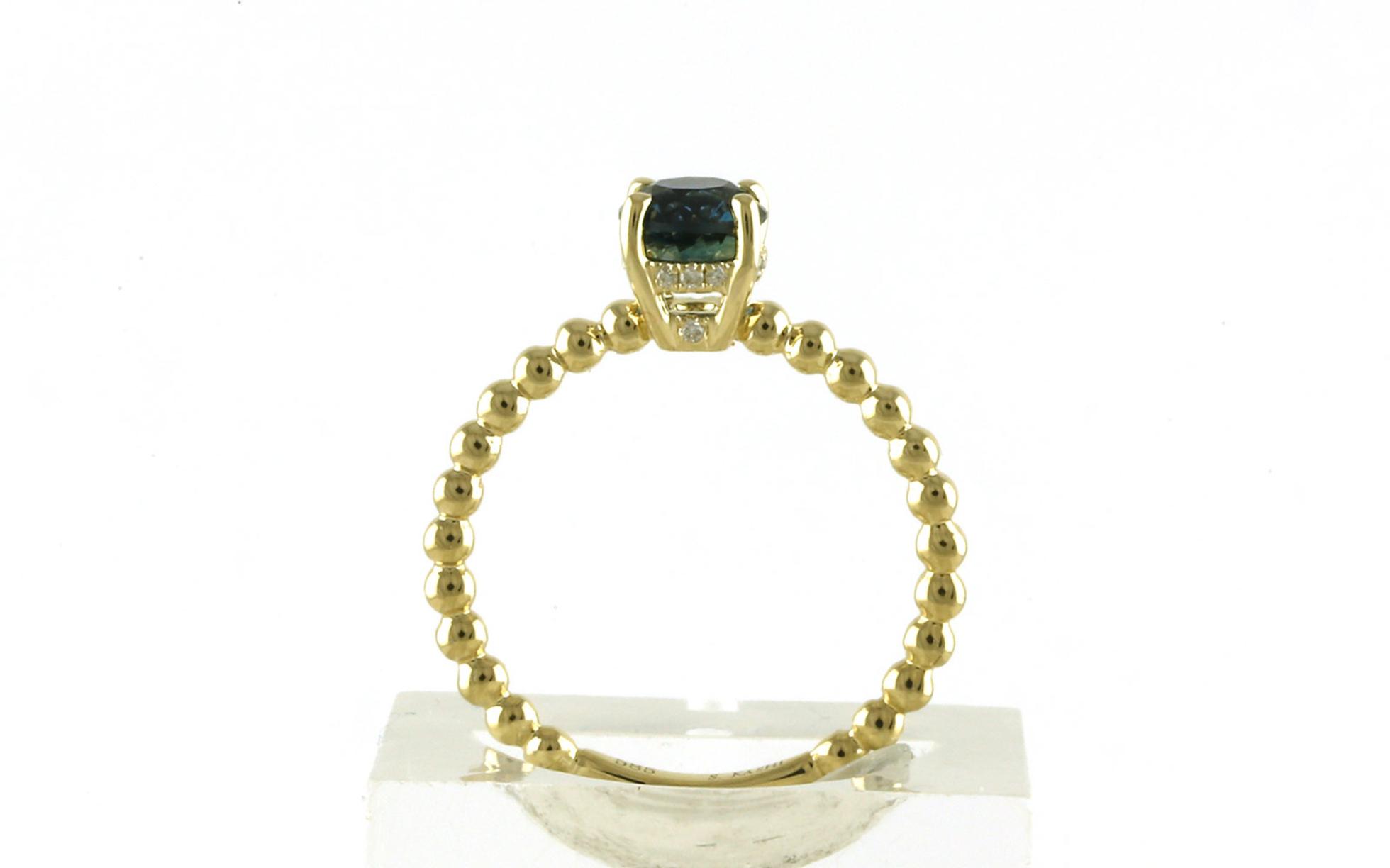 Hidden Halo Montana Sapphire and Diamond Ring with Beaded Shank in Yellow Gold (1.00cts TWT)