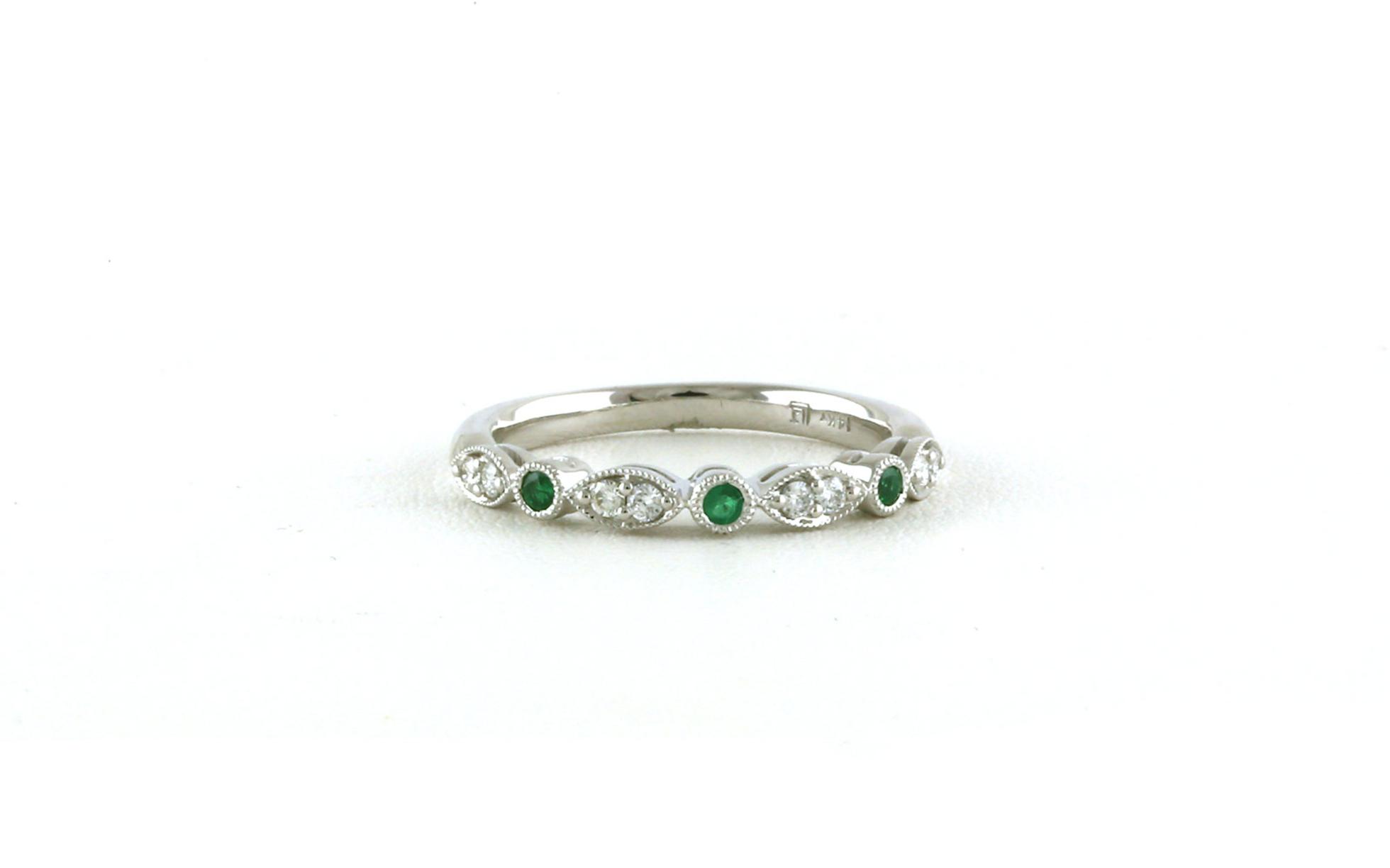 11-Stone Fancy Emerald and Diamond Band with Milgrain Details in White Gold (0.22cts TWT)