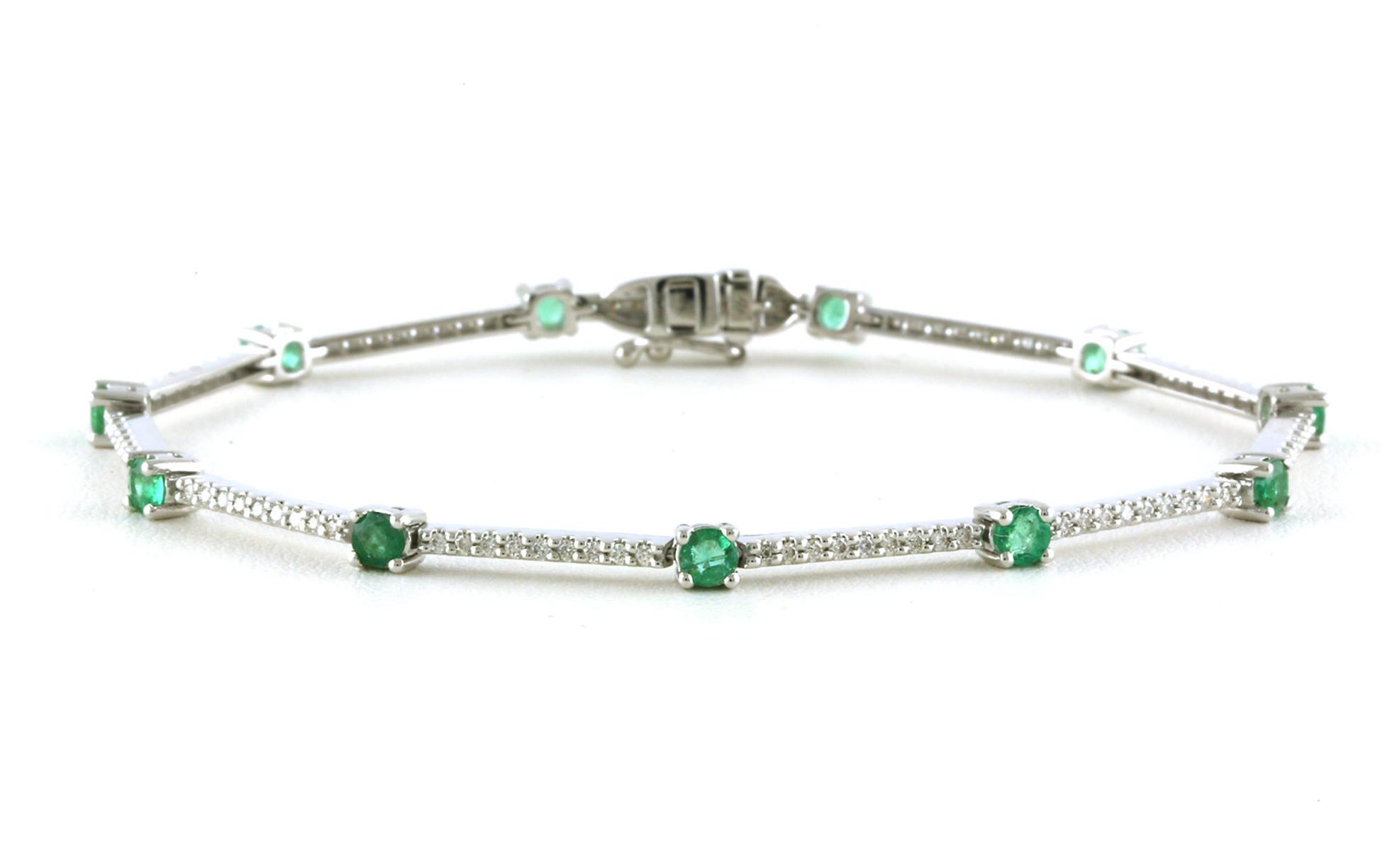 Bar Link Emerald and Diamond Line Bracelet in White Gold (1.66cts TWT)