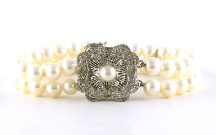 content/products/Estate Piece: Double Strand Pearl and Diamond Bracelet with Filigree Clasp in White Gold