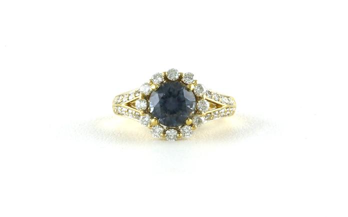 content/products/Estate Piece: Halo-style Montana Sapphire and Diamond Ring with Split Shank in Yellow Gold (2.68cts)