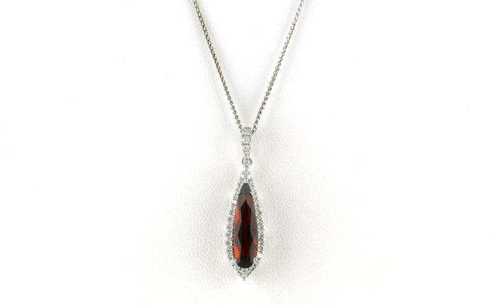content/products/Halo-style Long Teardrop Pear-cut Garnet and Diamond Necklace in White Gold (2.24cts TWT)