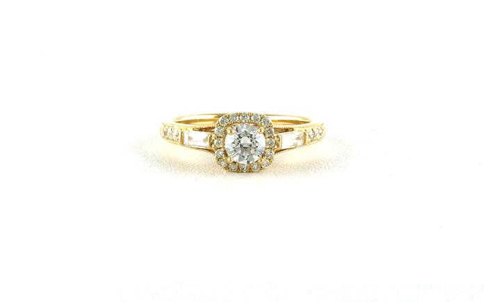 content/products/Halo-style Cushion-cut Diamond Engagement Ring Mounting with Baguette-cut Accents in Yellow Gold