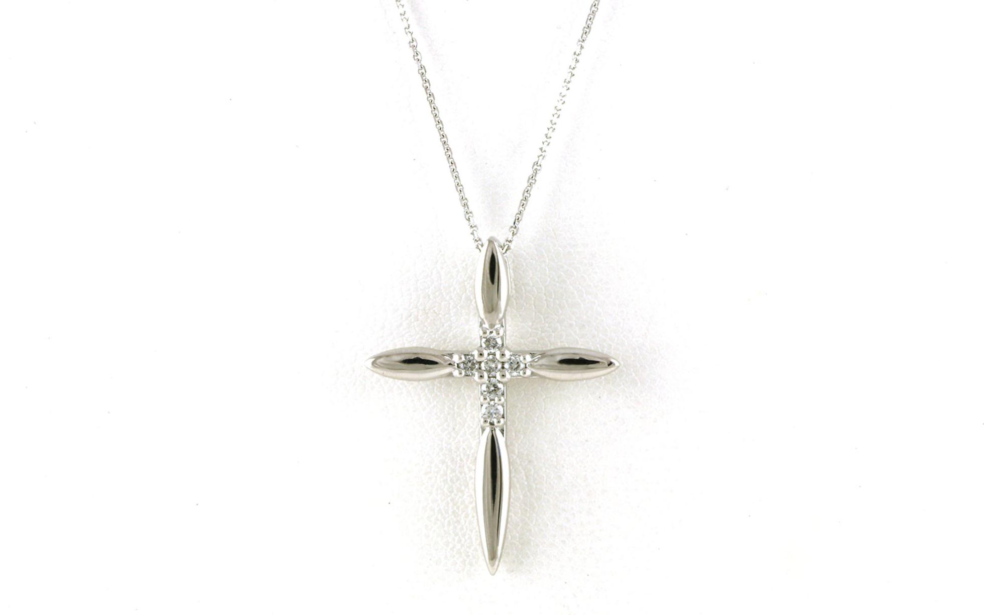 6-Stone Diamond Cross Necklace in White Gold (0.12cts TWT)