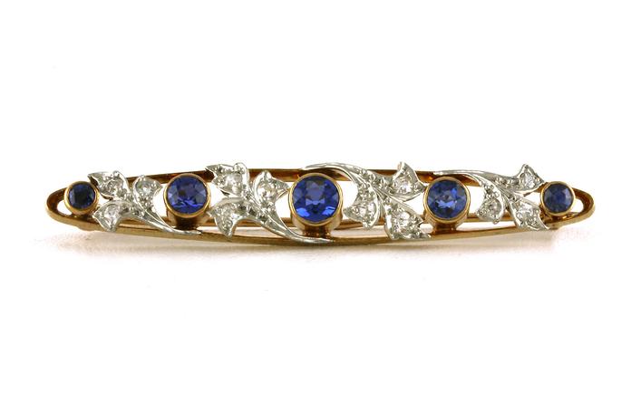 content/products/Estate Piece: Floral Design Bezel-set Montana Yogo Sapphire and Diamond Pin in Platinum and Yellow Gold (0.54cts TWT)