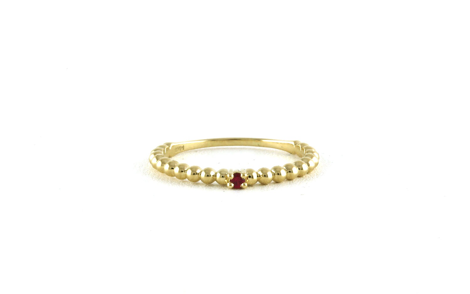 Solitaire-style Ruby Ring with Beaded Band in Yellow Gold (0.03cts)
