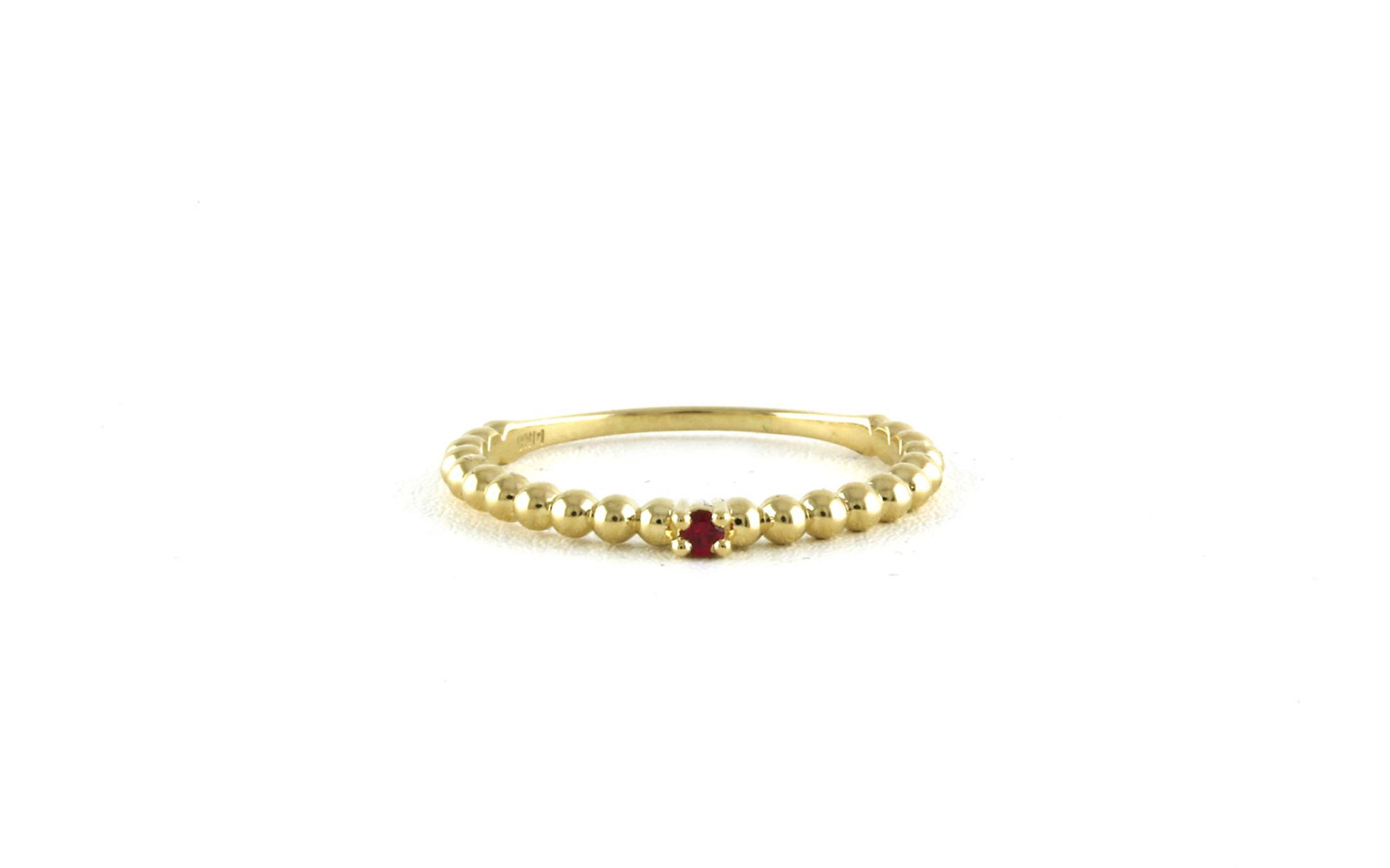 Solitaire-style Ruby Ring with Beaded Band in Yellow Gold (0.03cts)
