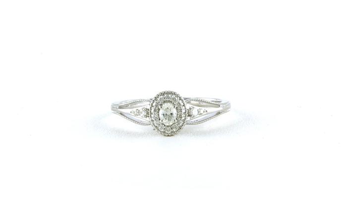 content/products/Halo-style Oval-cut Diamond Engagement Ring with Milgrain Band in White Gold (0.22cts TWT)