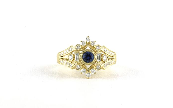 content/products/Vintage-style Halo Montana Yogo Sapphire and Diamond Ring in Yellow Gold (0.47cts TWT)