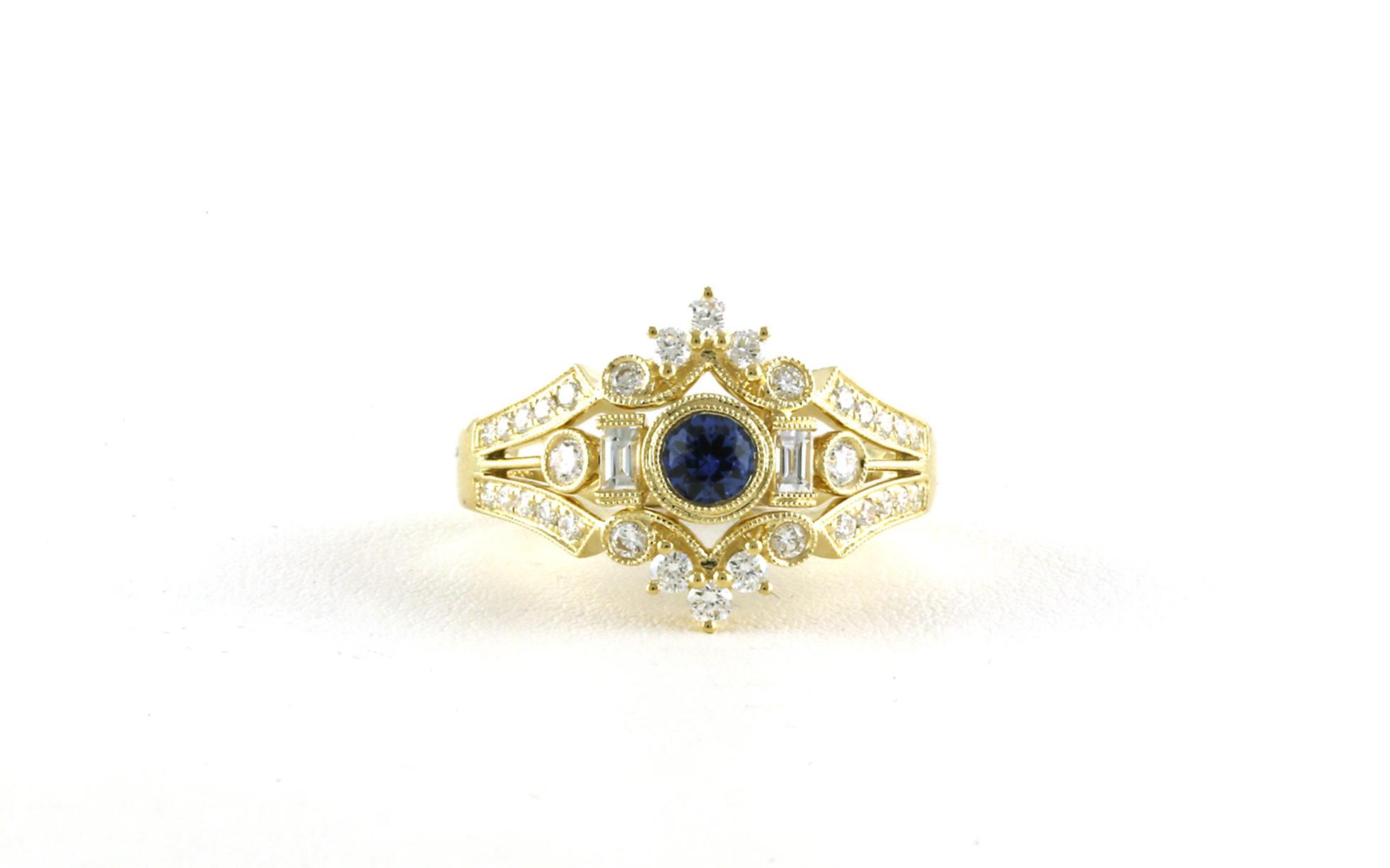 Vintage-style Halo Montana Yogo Sapphire and Diamond Ring in Yellow Gold (0.47cts TWT)