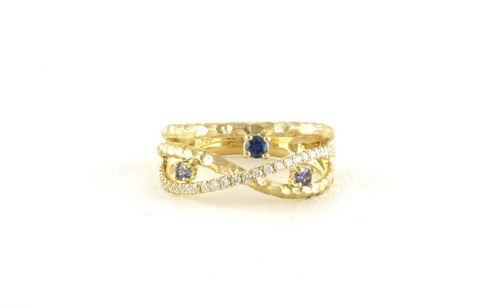 content/products/Woven-style 3-Row Montana Yogo Sapphires and Diamonds Band in Yellow Gold with Hammered Texture (0.43cts TWT)