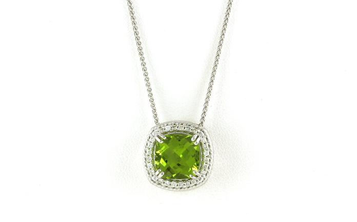 content/products/Halo-style Cushion-cut Peridot Necklace in White Gold (5.20cts TWT)
