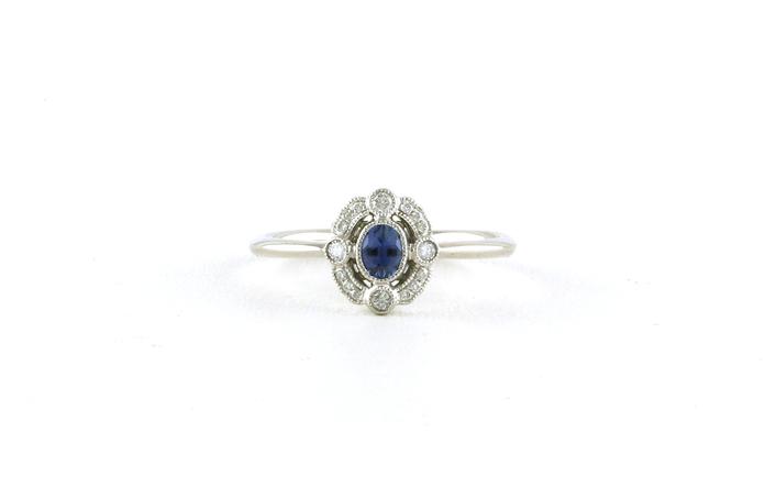 content/products/Antique-style Halo Oval-cut Montana Yogo Sapphire and Diamond Ring with Milgrain Details in White Gold (0.31cts TWT)